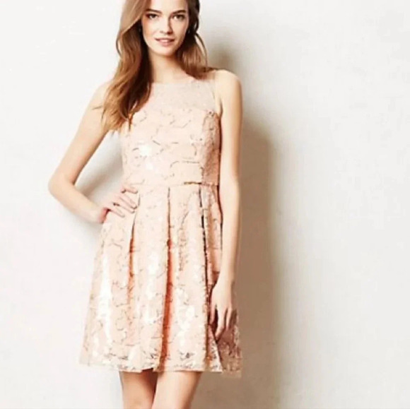 Eva Franco Sugarberry Sequin Lace Mini Dress Size 8 Blush Pink Hand-Embellished - Picture 2 of 16